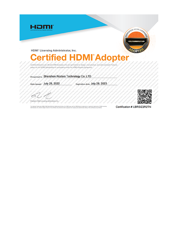 rcstars hdmi adopter certification
